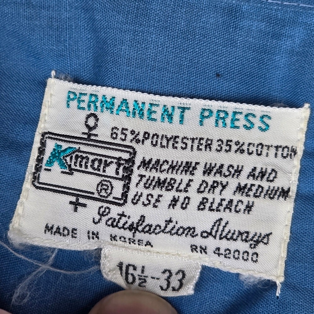 Vintage Kmart Permanent Press Blue Button Down‎ Shirt Mens 16.5-33 Long Sleeve - Picture 5 of 9
